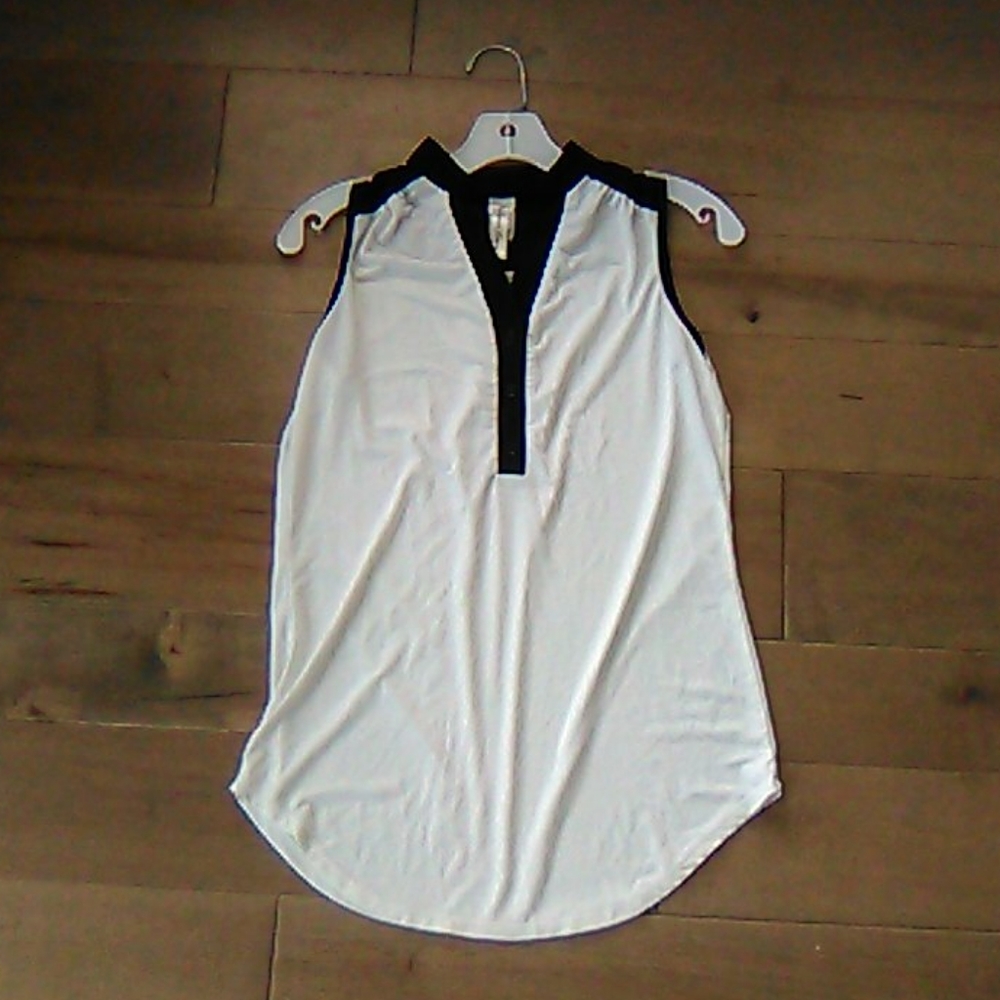 Black and White Silk Button Up Tank Top